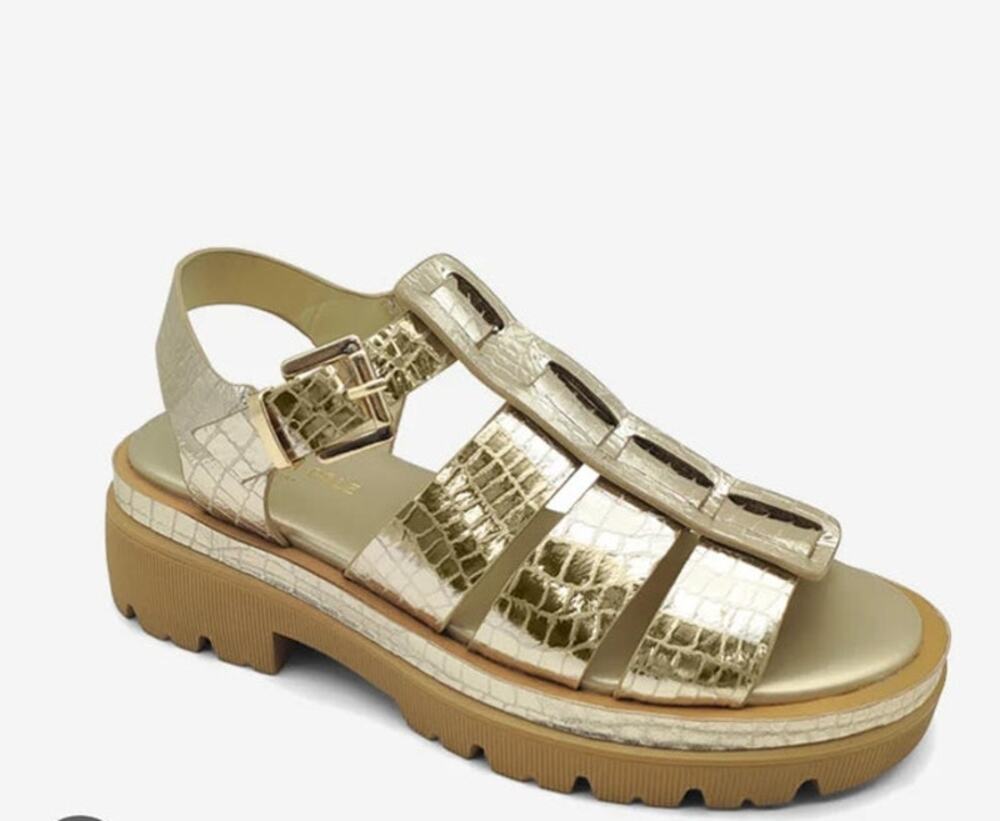 NIB Kenneth Cole Herron Metallic Platform Fisherman Sandal Gold 7.5M